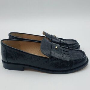 Ann Taylor Weekend Collection Black Horsebit Croco Embossed Loafers